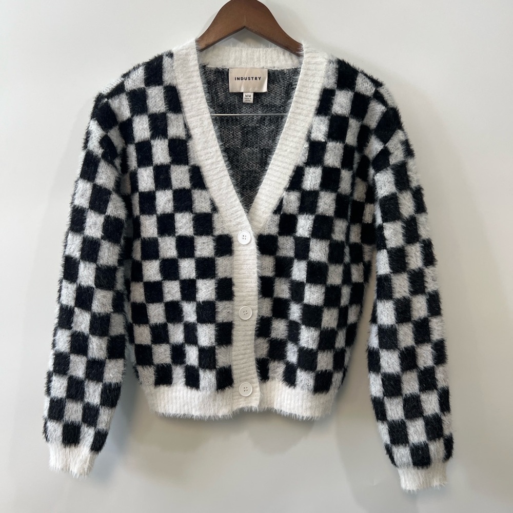 Black and White Checkered Women's Sweater
